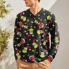 Men's Fashion Printed V-Neck Casual Long-Sleeved T-Shirt Bottoming Shirt Top