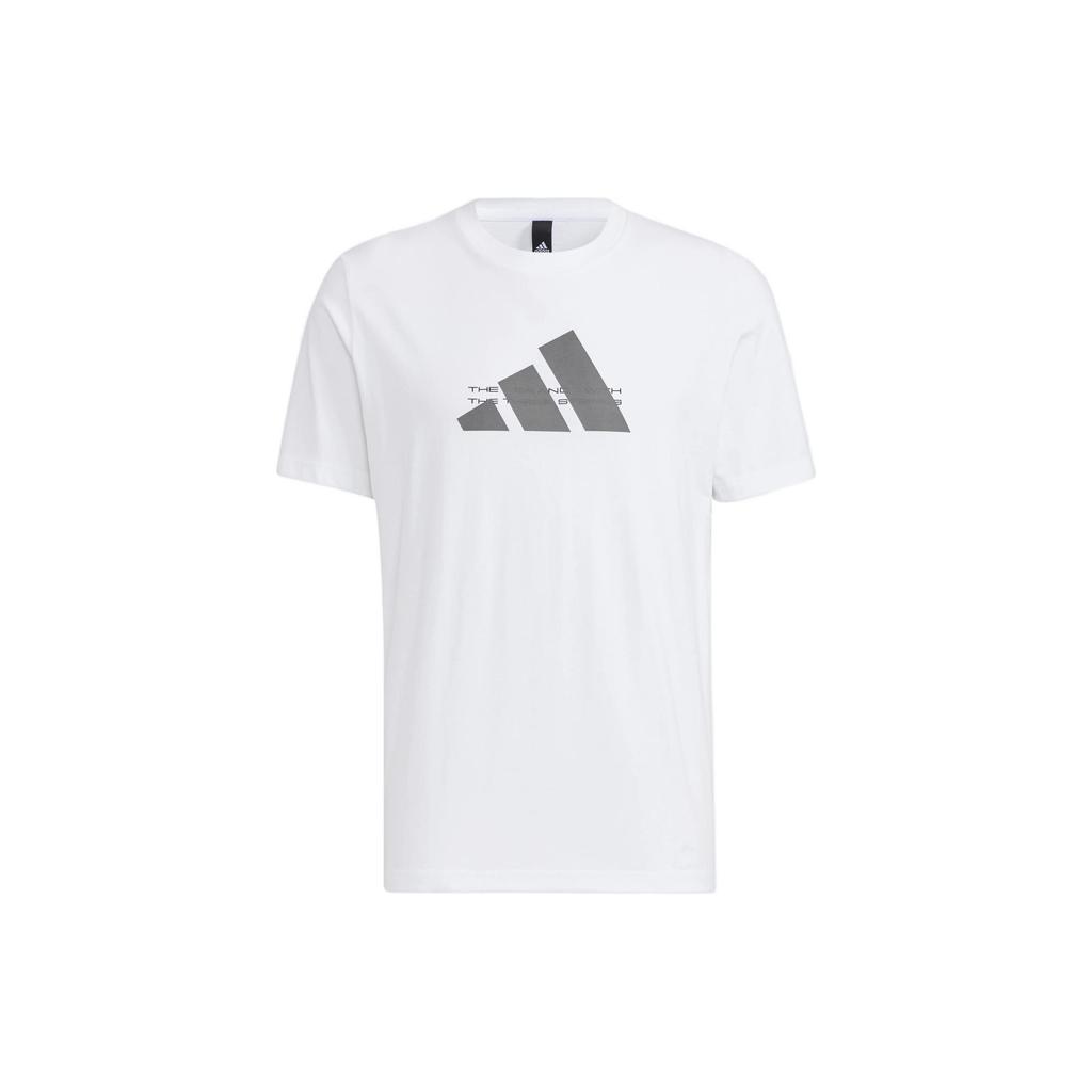 Adidas Big Logo Print Crew Neck T-Shirt Men Tops White HE9939