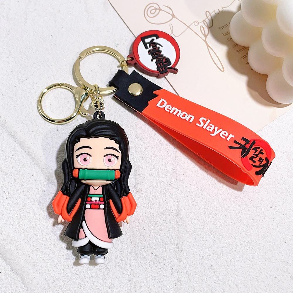 Anime Demon Slayer Keychain Kimetsu No Yaiba Figure Kamado Tanjirou Weapon Pendant Keyring Car Key Holder Fans Gifts