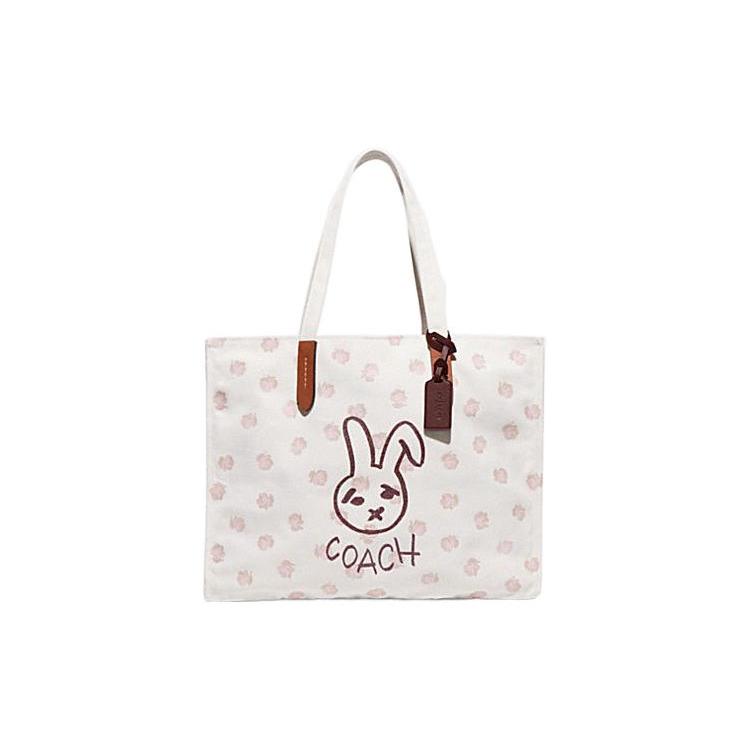 New COACH Recycled Canvas With Recycled Leather Canvas Bag, One Shoulder Handbag Large Women's White CF926-LHCAH