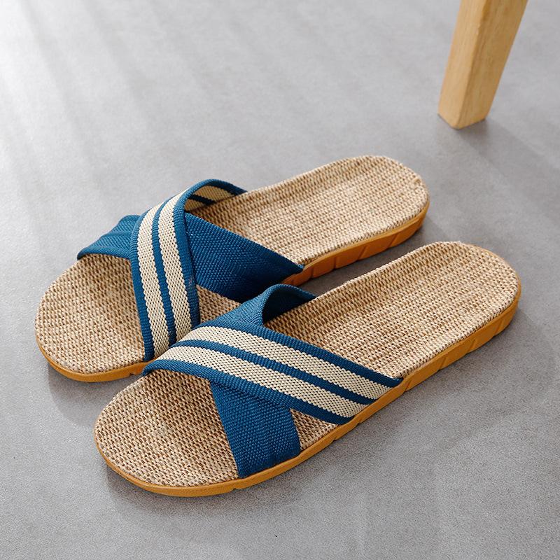 Linen slippers household thick bottom straw summer men and women cool slippers home indoor non-slip and non-smelly feet