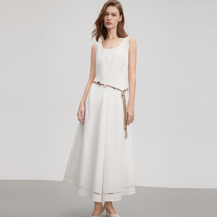 ELLE Elegant French White A-Line Dress With Sleeveless Tank Top Women Dresses L8SLM017