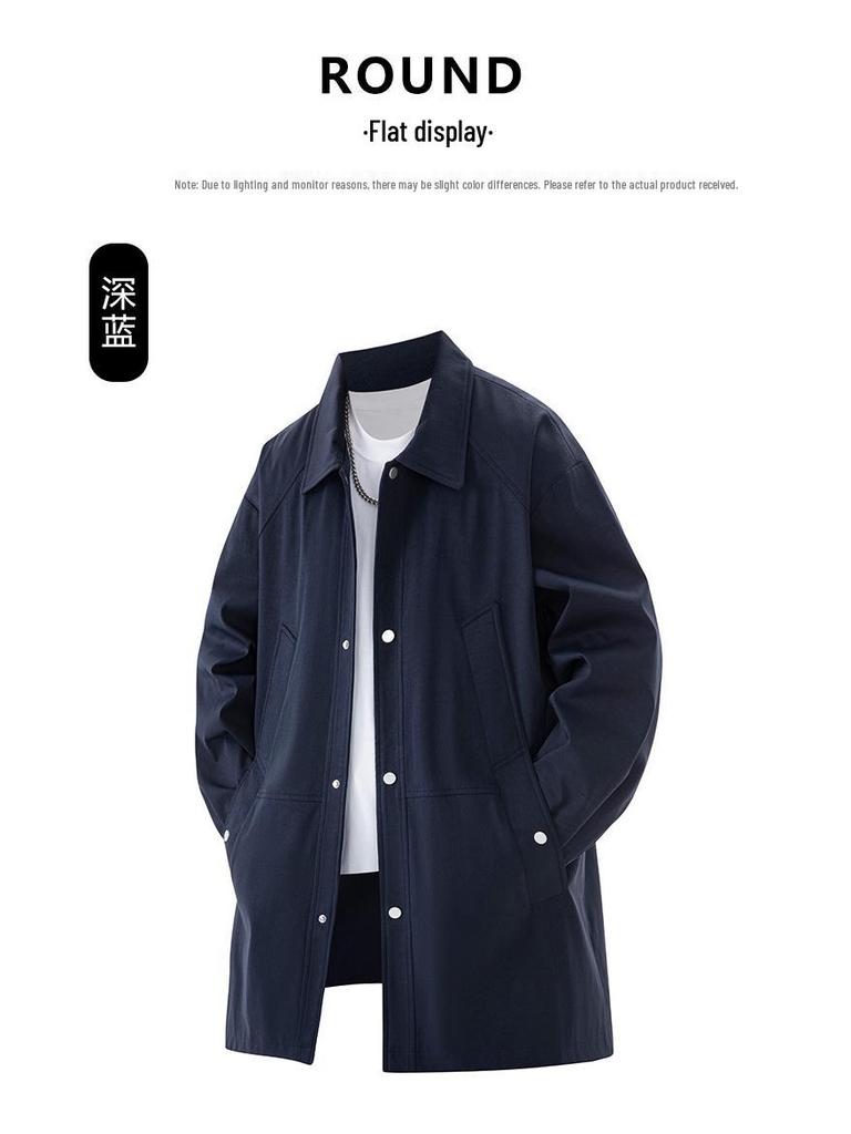 Plus Size Men's Mid-Length Windbreaker - Spring/Autumn Casual Loose Fit Coat
