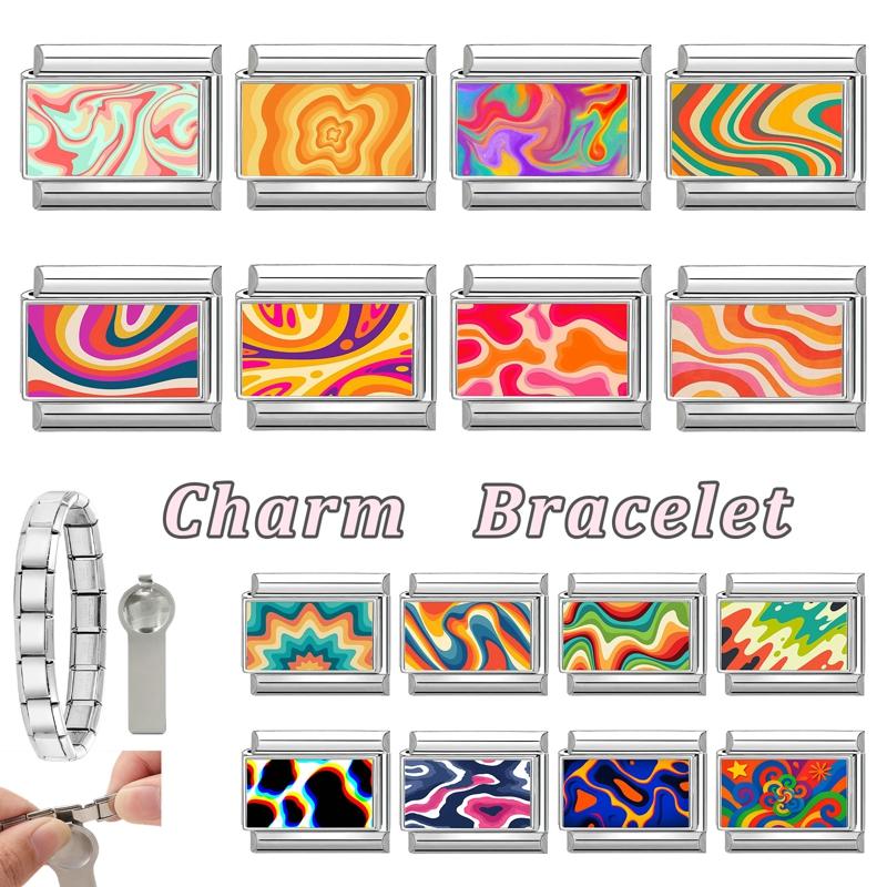 New Color Painting Design Heart Eye Flowers Italian Charm Links Fit 9MM Stainless Steel Bracelet Women Men DIY Making Jewelry