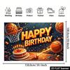 2D planar basketball-themed birthday banner background - basketball and birthday cake