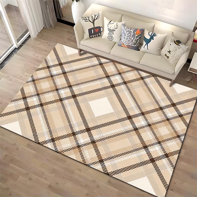Plaid Pattern Carpet Modern Beige and Brown Geometric Floor Decoration Suitable for use as an anti-slip for living room bedroom sofas