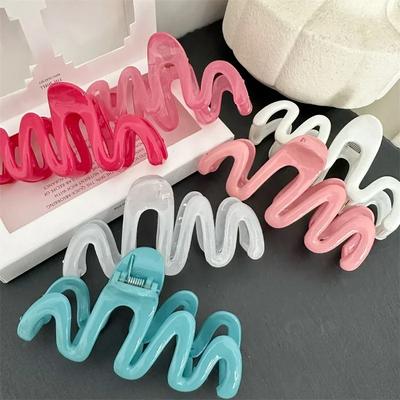 Colorful Wave Hair Claw Clips Women Korean Plastic Shark Hair Clip Geometry High Ponytail Barrette Hairpin Girl Hair Accessories