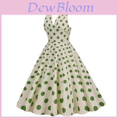 Vintage Polka Dot High Waist Dress With Backless Design For Elegant Summer Events