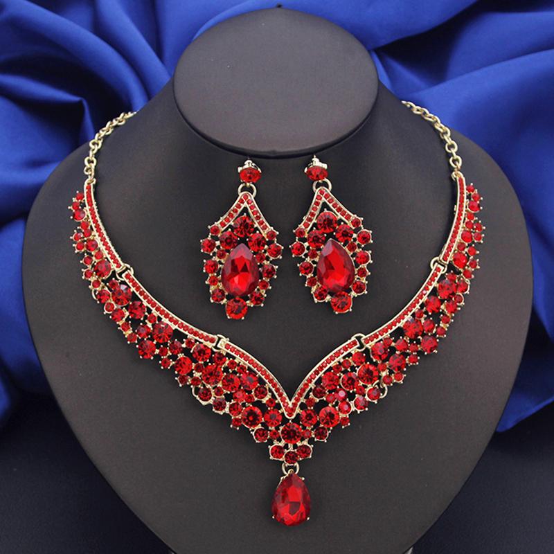 Wholesale Dangle Earrings and Choker Necklace Sets for Women Bridal Jewelry Set Colorful Dubai Jewelry Sets Fashion