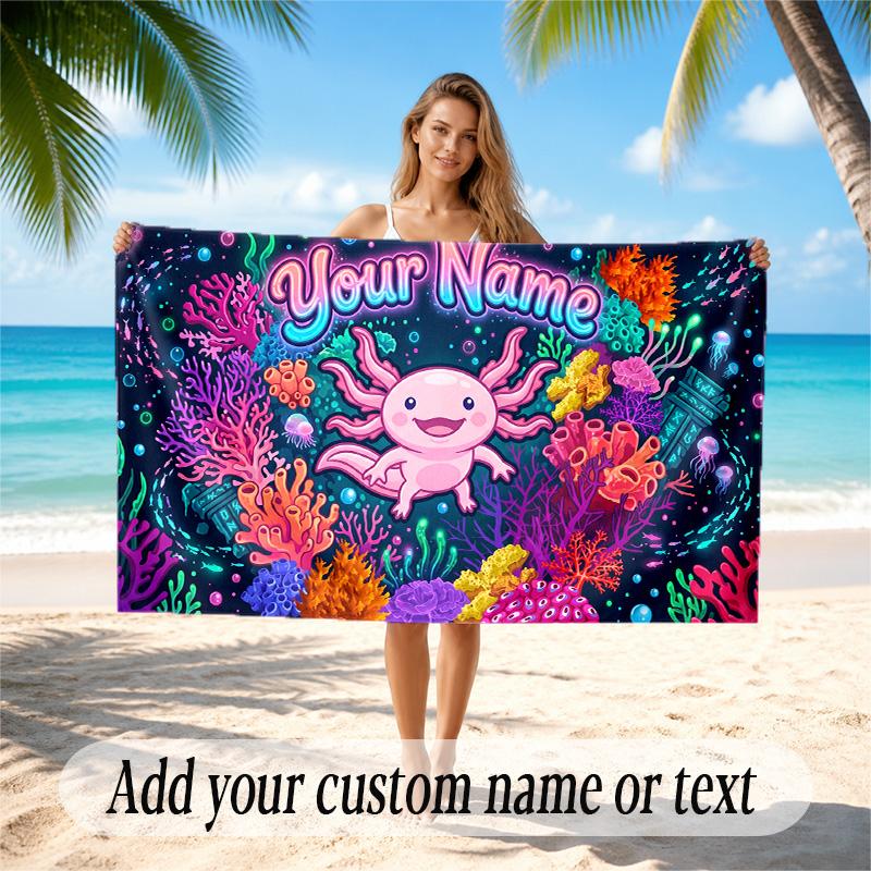 Underwater Fish Theme Quick Dry Beach Towel Custom Name Text Print Large Sand Resistant Towel Beach Vacation