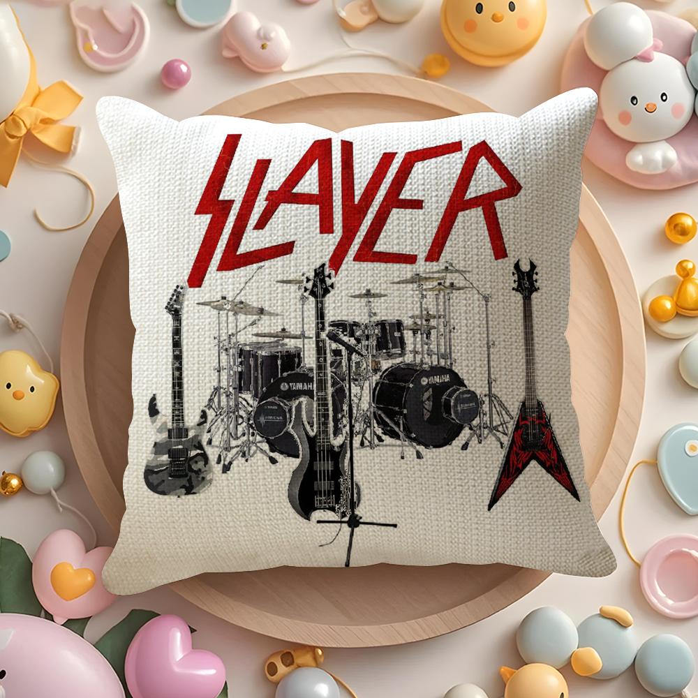 Heavy Metal Band S-Slayer Cushion Cover Summer Coolness Linen Fabric Double-Sided Printing Pillow Case Sofa Home Decor Gift