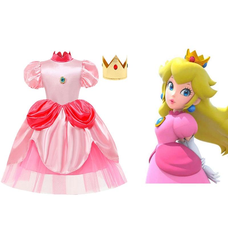 Super Mario Prinzessin Peach Cartoon Rollenspiel Kostüm Halloween Cosplay Kleid