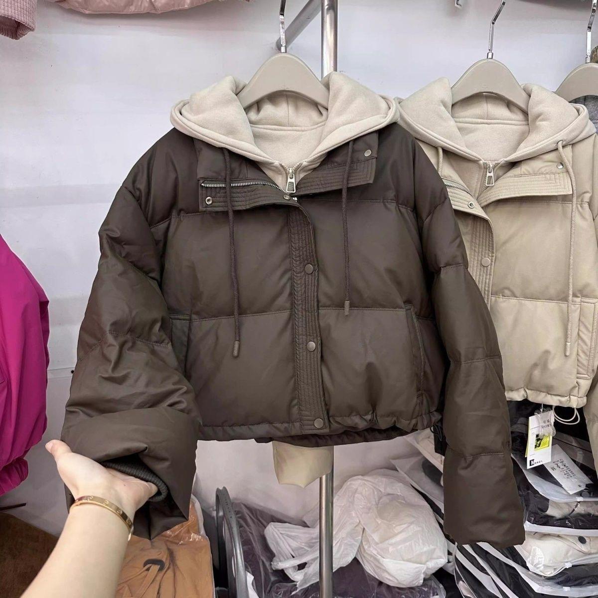 

Women s Fleece-Lined Patchwork Cotton Jacket - Fake Two-Piece, Washable, Thick, Fashionable Winter Coat L for 110-125 jin кавовий