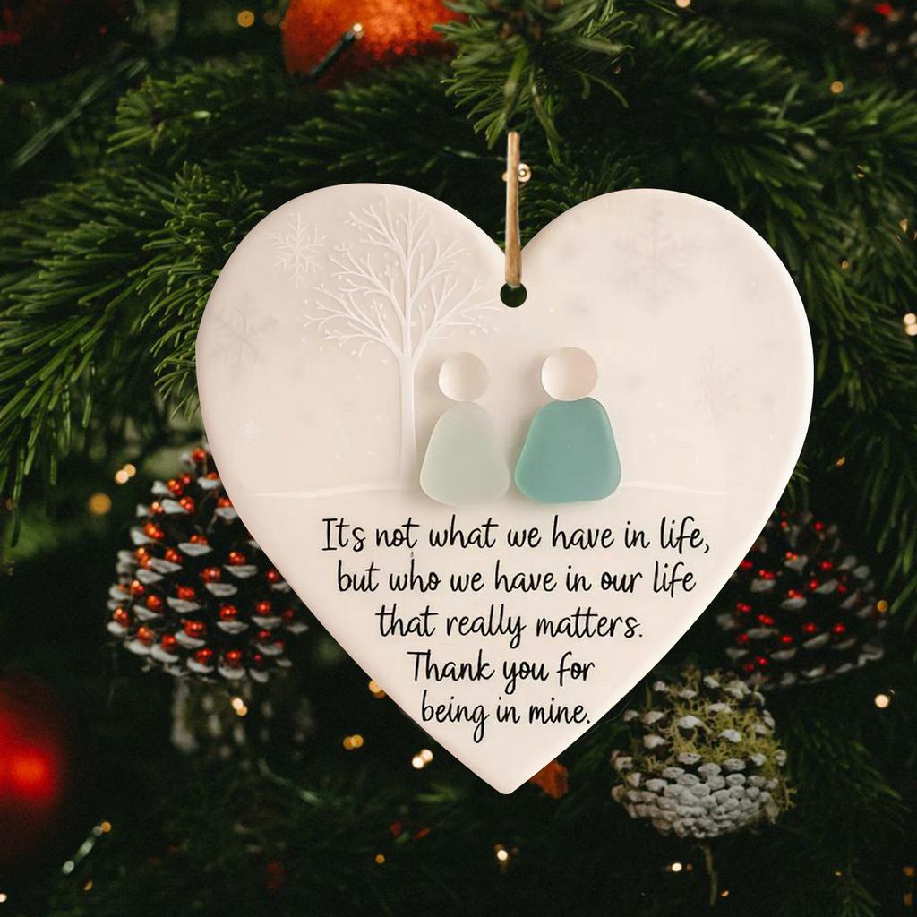 Friendship Christmas Ornaments W/ Inspirational Quotes Sea Glass Heart Christmas Tree Hanging Ornaments for Friends Home Decor