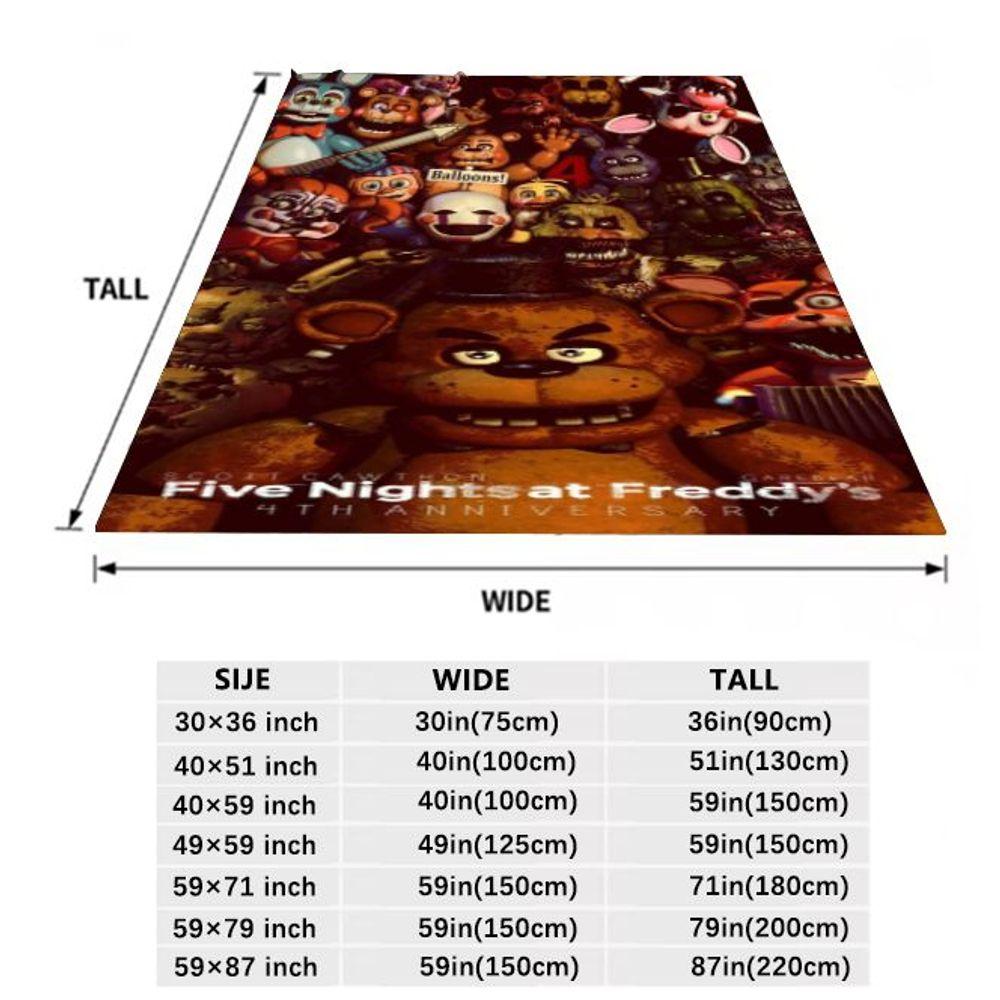 Fünf Nächte bei Freddy's 4. Jubiläumsdecke - Gemütlicher Fleece-Überwurf mit ikonischen Animatronics, einschließlich Freddy Fazbear, Clow