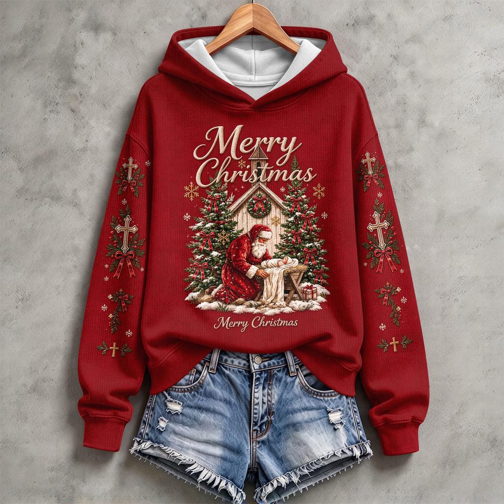 Women's Christmas Print Hoodie Casual Long Sleeve Pullover Sweatshirt for Holiday Winter