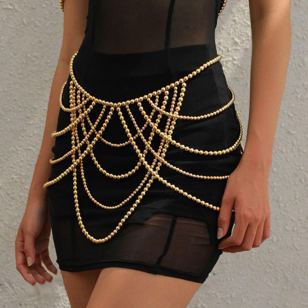 Luxury Beaded Waist Chain Pearl Women Body Chain Personality Shoulder Chain  Female