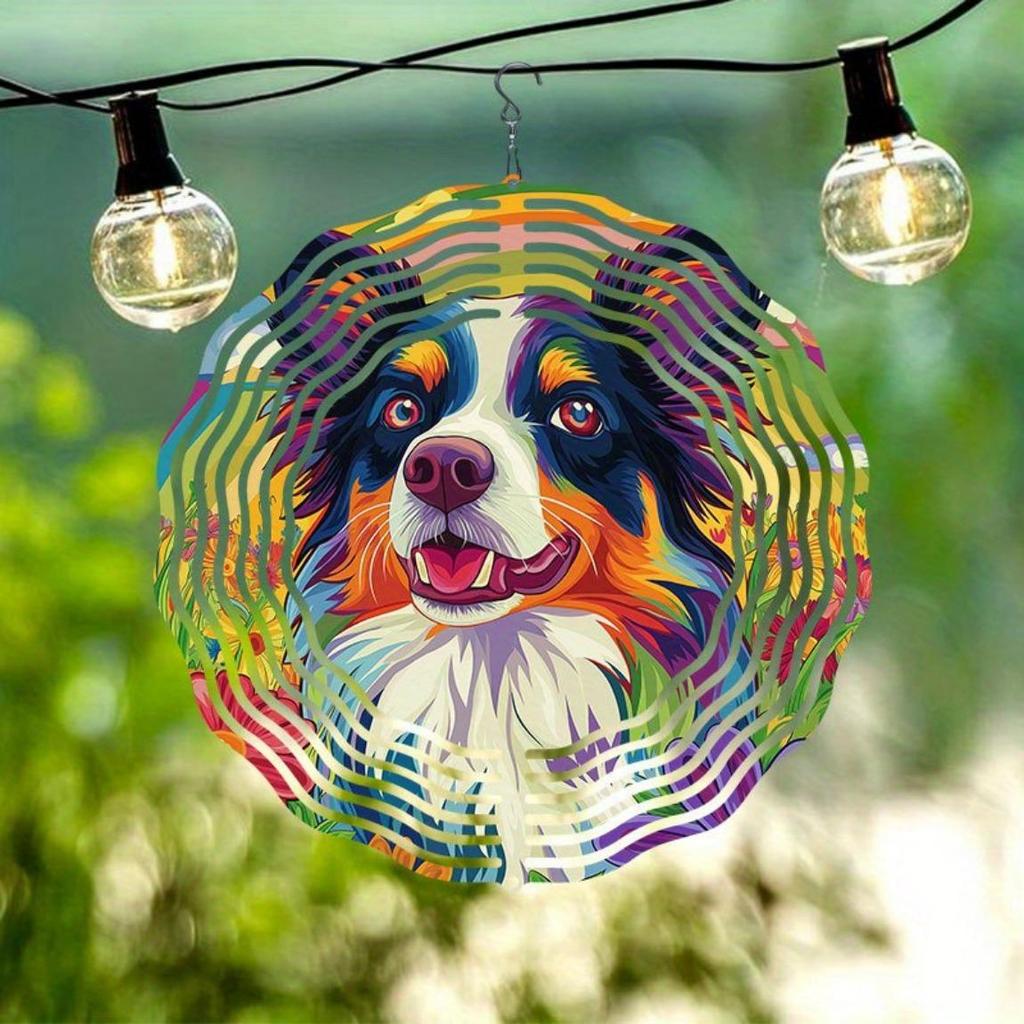 Rainbow Flower Dog Pattern Metal Wind Spinner 2D Hanging Garden Decor No Power Needed 360 Degree Rotating Hook Easy Installation