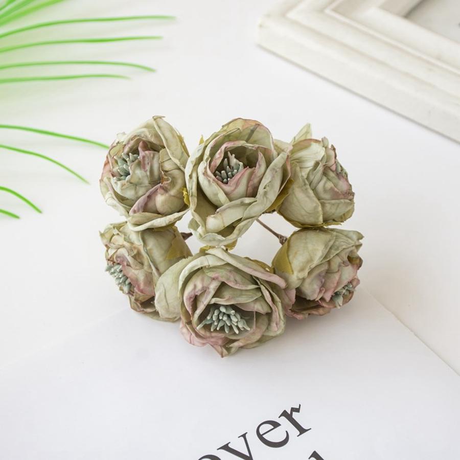 6PCSArtificial Flowers Silk Stamen Rose For Wedding Bridal Bouquet Decor Home Living Room Bonsai DIY Christmas Wreath Accessory
