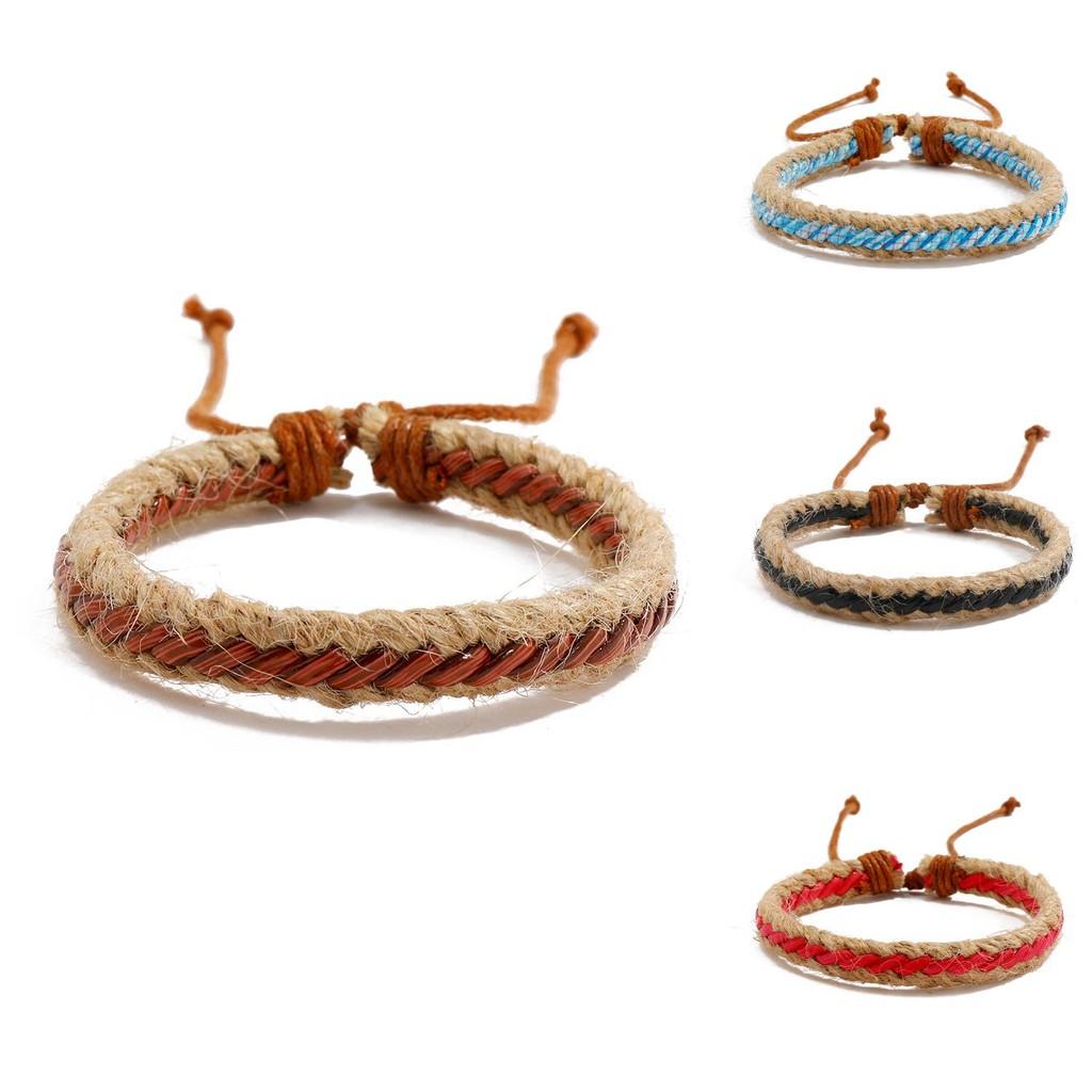Unisex Braided Leather Bracelet Vintage Ethnic Style Various Colors 7-piece Set