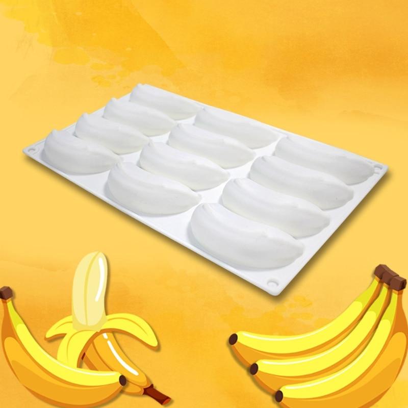 12 Hohlraum 3D Bananen Silikonform zum Backen Schokolade Mousse Kuchen Eis Dessert Gebäckform Dekorierwerkzeuge