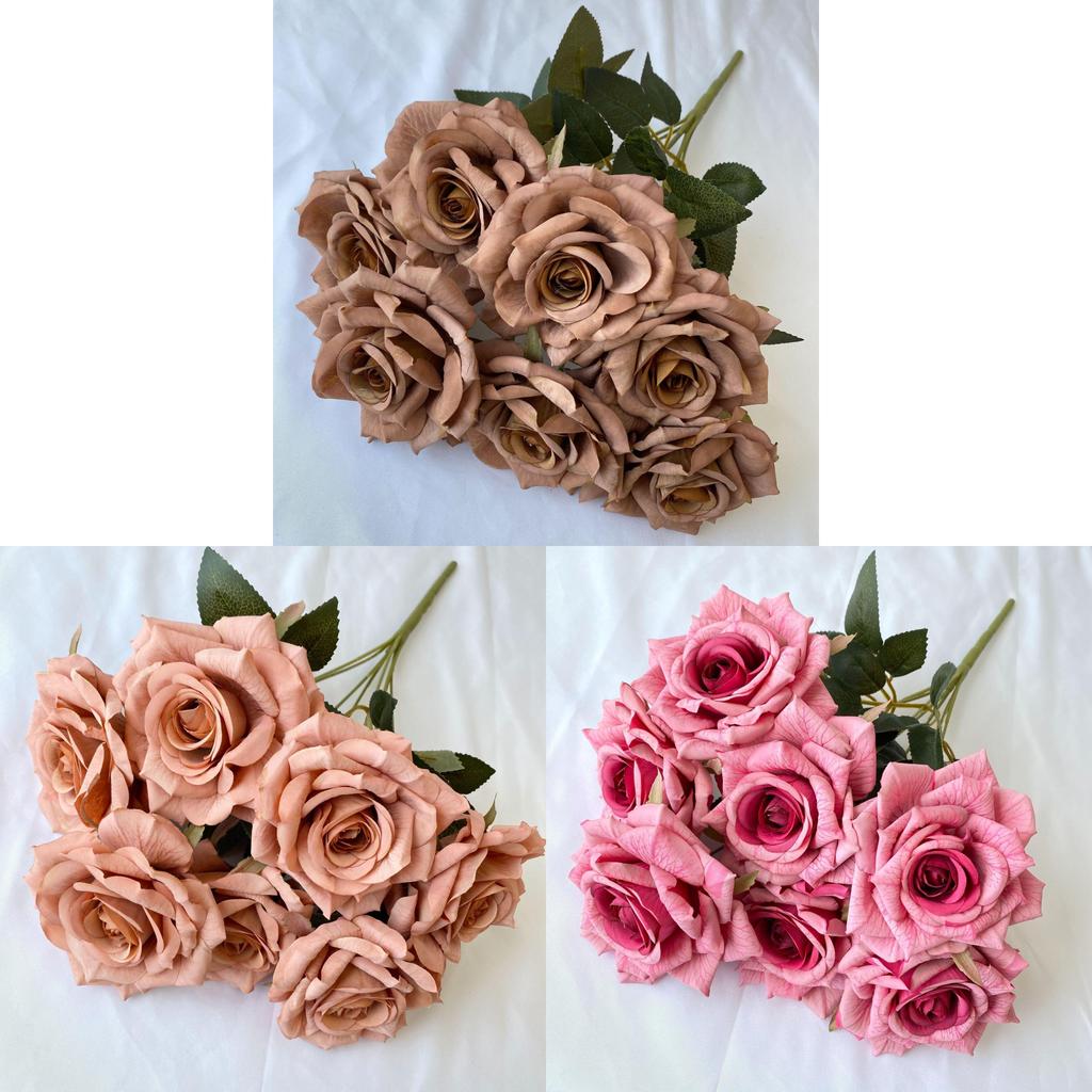 Rose Wedding Decor Artificial Silk Flowers With 7head Design For Bridal Ceremony And Photography