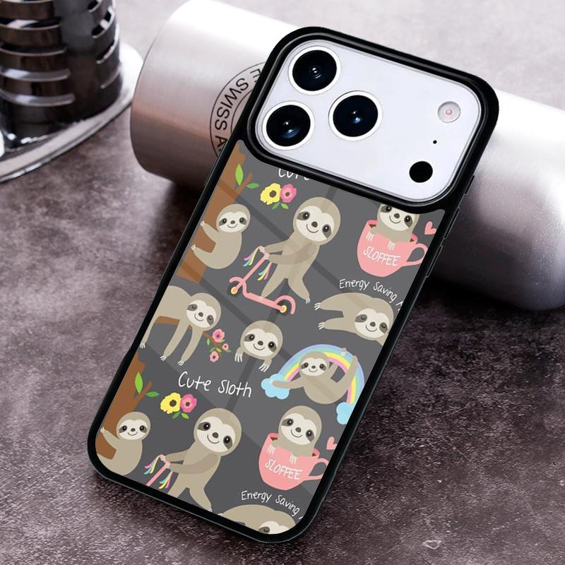 Kawaii Cute Sloth Phone Case for iPhone 17 16 15 Pro Max Air 14 13 12 11 Plus Shockproof Cover