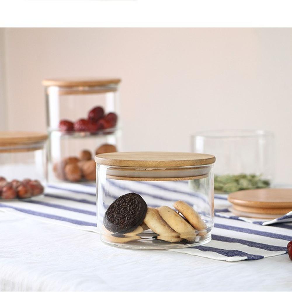 High borosilicate transparent glass storage tank Combined bamboo cover Kitchen sealing tank Vacuum tank Handmade tea can