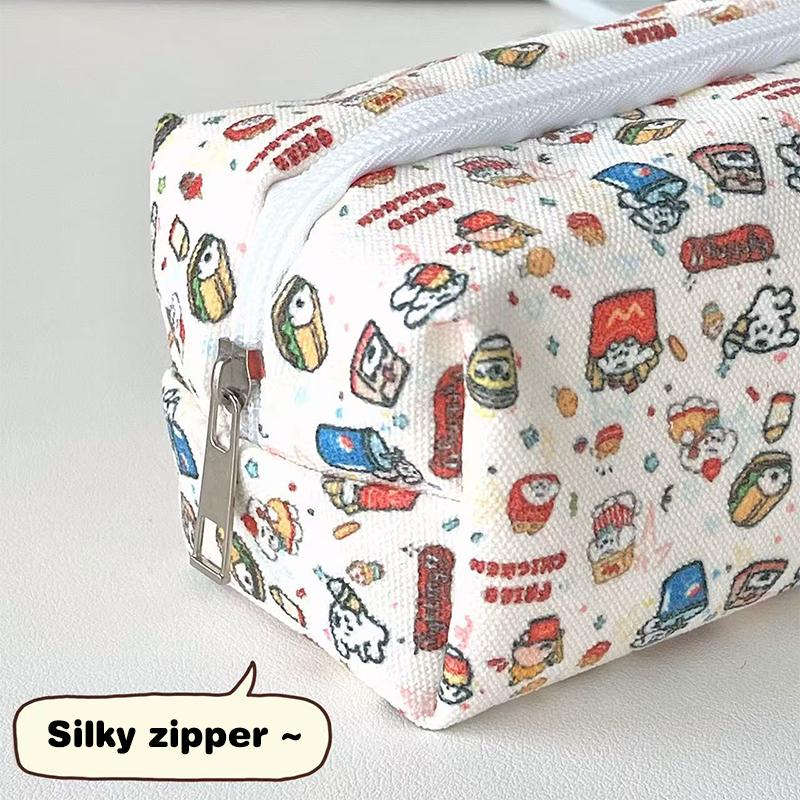 Cute Burger Dog Printed Pencil Case Large Capacity Portable Storage Bag Stationery Makeup Bag Gifts