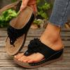 Fashion Fashion Flower Wedge Slippers for Women Summer 2025 Clip Toe Platform Flip Flops Woman Casual Thick Sole Beach Sandals Plus Size