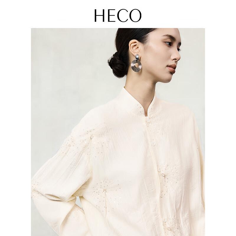 HECO 'Falling Stars' New Chinese Style Embroidered Long-Sleeve Cotton Blend Shirt for Women