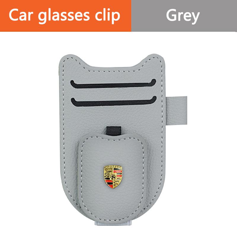 3D Metal Logo Car Interior Glasses Clip Card Sunglasses Storage Holder for Porsche 911 Cayenne Macan 718 Cayman Boxster Panamera