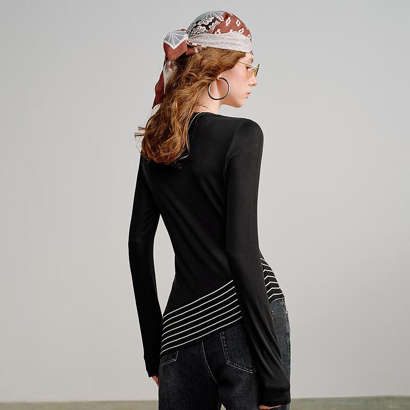 Chuyu Women's Tencel Wool Striped Slim-Fit T-Shirt