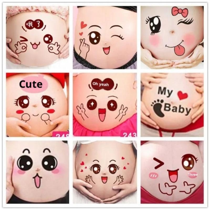 9Pcs Pregnancy Belly Stickers Photographs Props Funny Facial Expressions Decals Memorable Keepsakes Mum Maternity Accessories