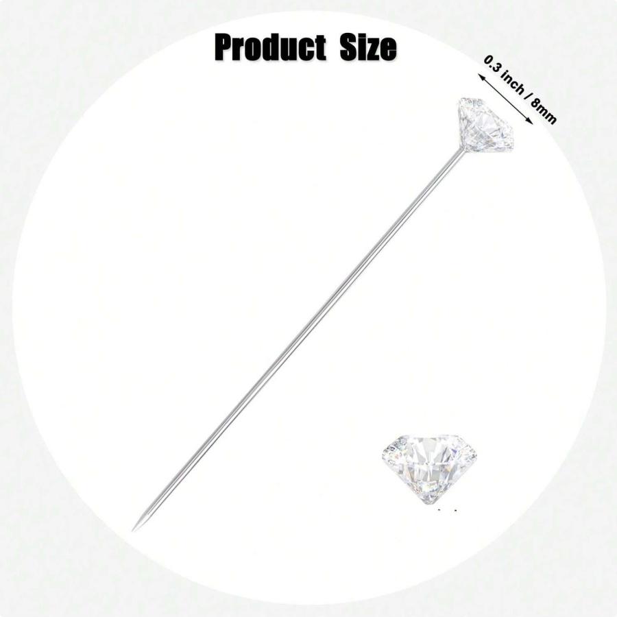 100pcs Transparent Diamond Pins 3.15 Inch Clear Straight Corsage Bouquet Diamond Pins Wedding Wrist Flower Decoration Craft