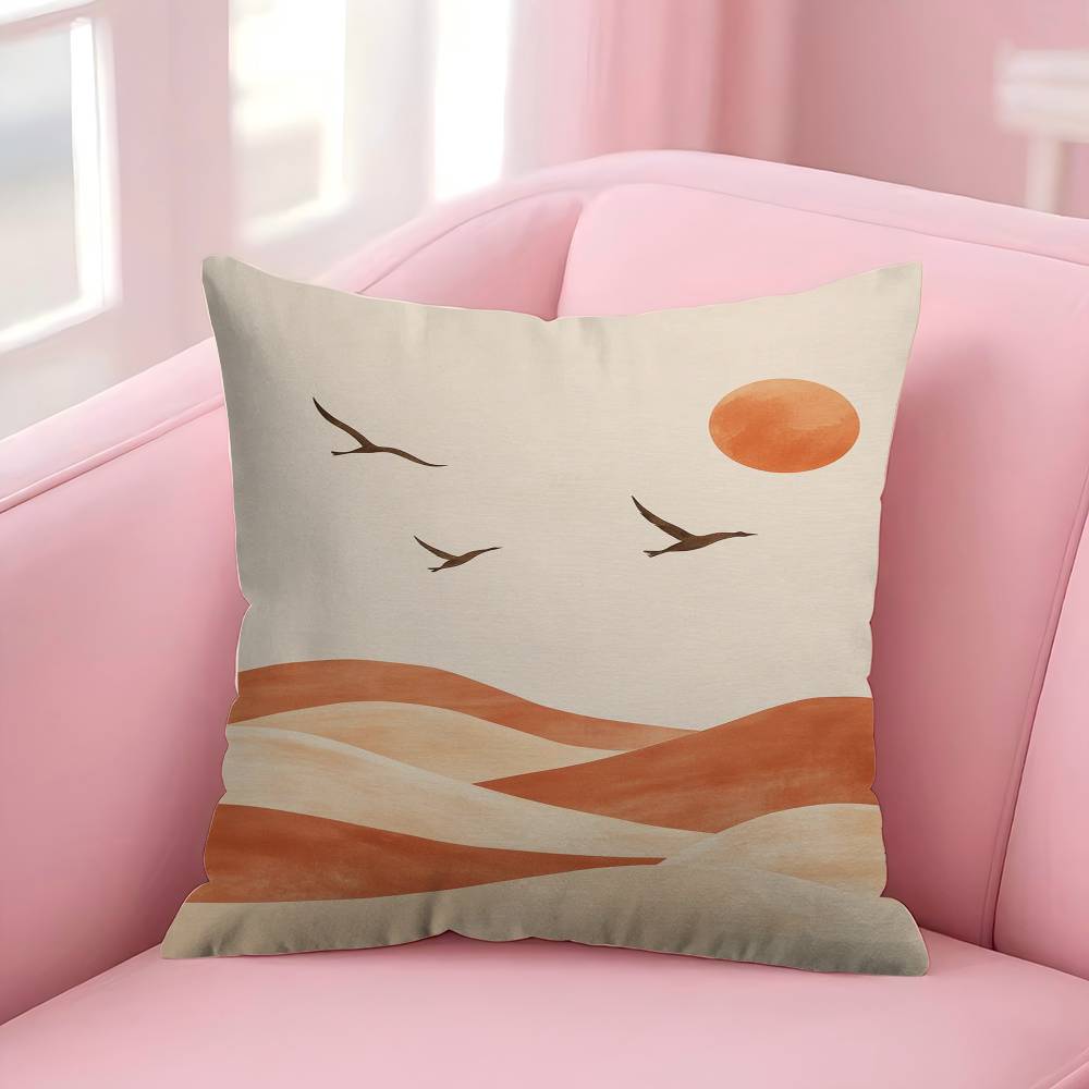 Modern Minimalist Boho Style Trees Birds Sun Landscape Pillow Cover Sofa Cushion Cover Home Room Decoration Children Gift