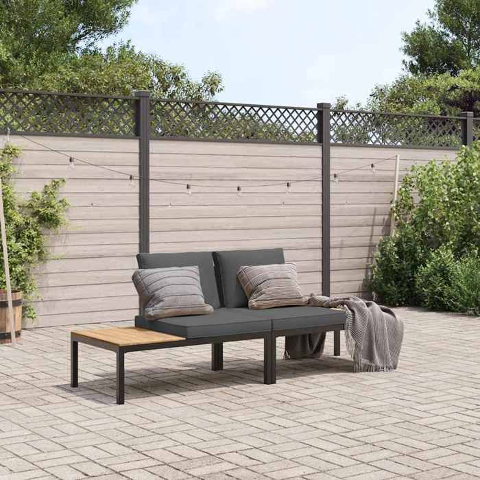 VidaXL Salon de jardin 2 pcs avec coussins noir aluminium, ensemble de canapés de jardin, ensemble de canapés de patio, 3283705