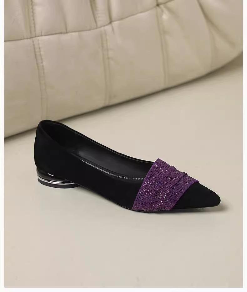 European Station Spring 2025 New Temperament Fairy Wind Water Diamond Shallow Mouth Pointed Flat Sole Single Shoes Female European and American Style