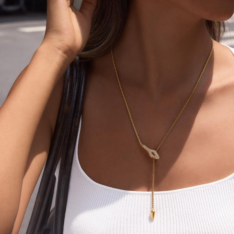 Luxury Snake Shape Zircon Adjustable Necklace For Women Gold Pvd Plated Stainless Steel Waterproof Jewelry
