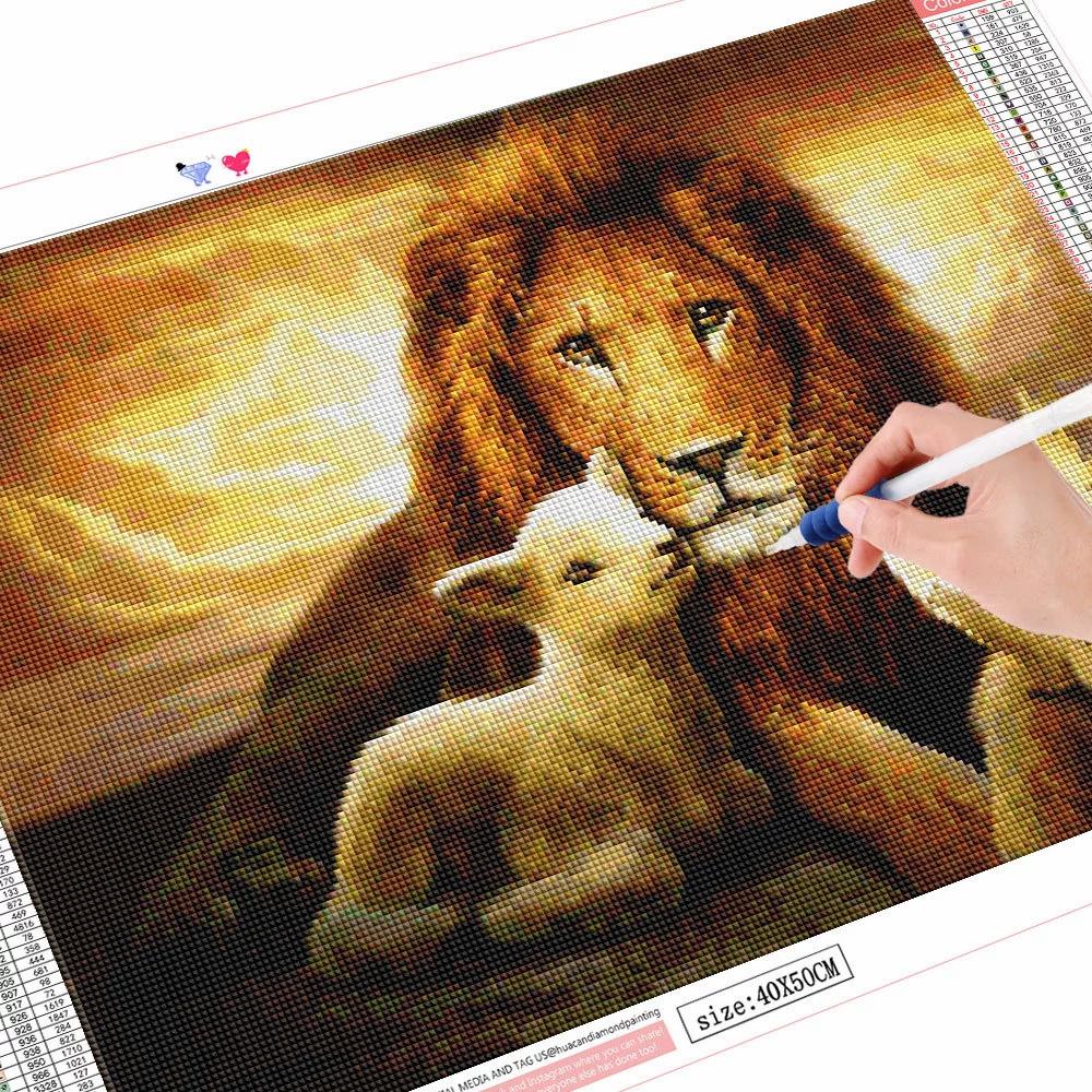 5D-Diamantgemälde zum Selbermachen, Tier-Schaf-Strasssteine, quadratisch/rund, Diamant-Stickerei, Löwe, Mosaik, handgefertigtes Geschenk