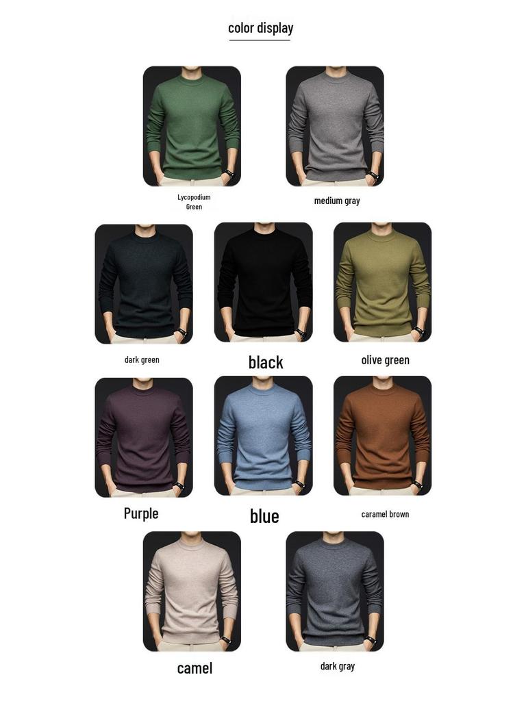Winter 2025 Men's Cashmere Round Neck Sweater - Fashionable, Warm, Solid Color Base Layer