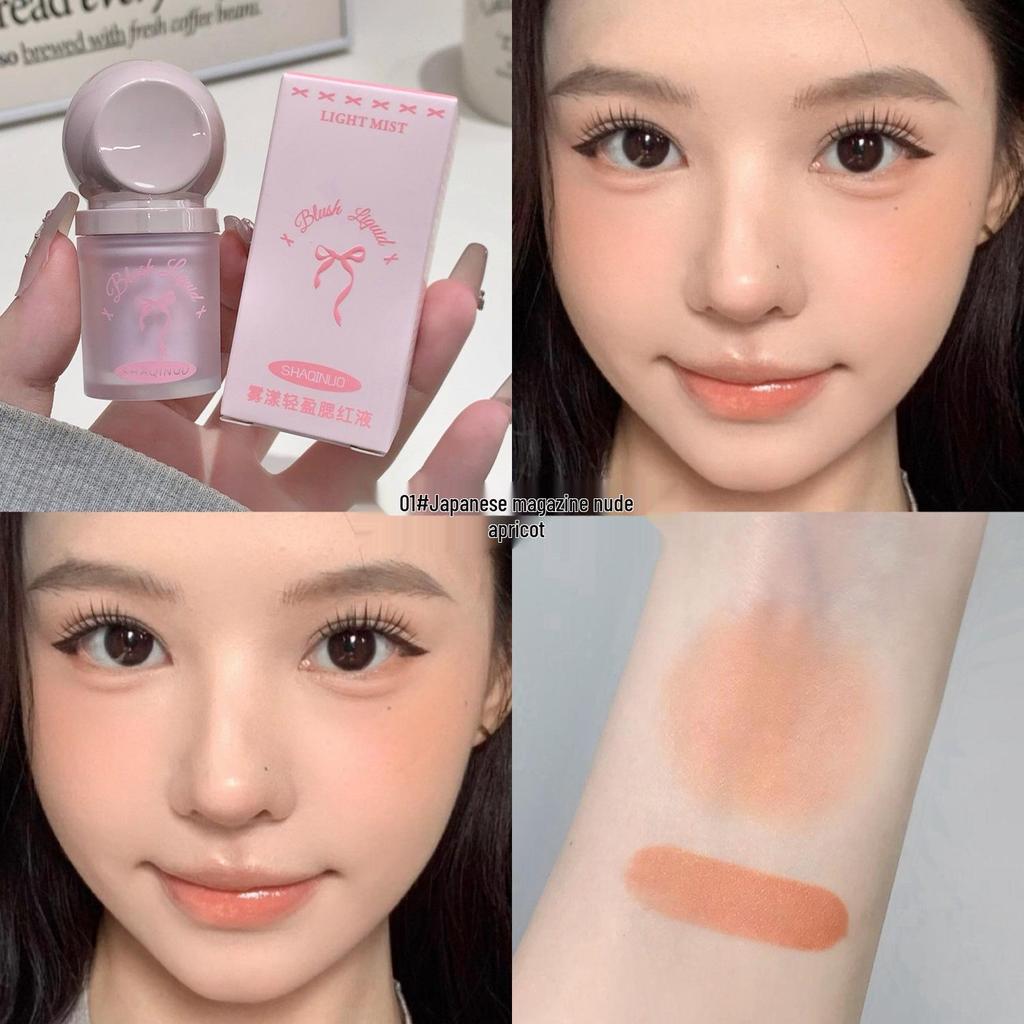 SHAQINUO Misty Lightweight Liquid Blush with Large Sponge Applicator for Lips & Cheeks, Korean-inspired Vibrant Color.