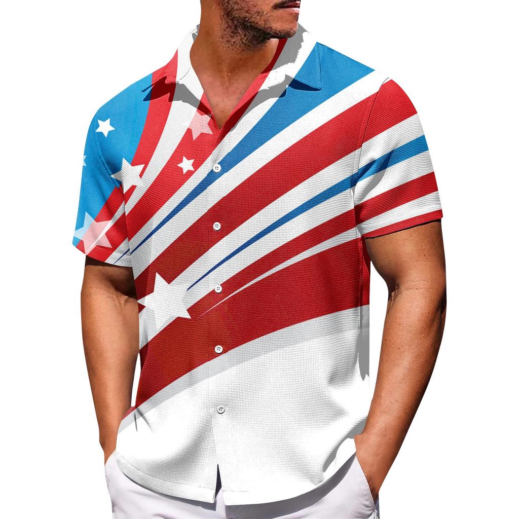 Herre uavhengighetsdag trykk knapp kortarm skjorter herre avslappet mote kortarm skjorter