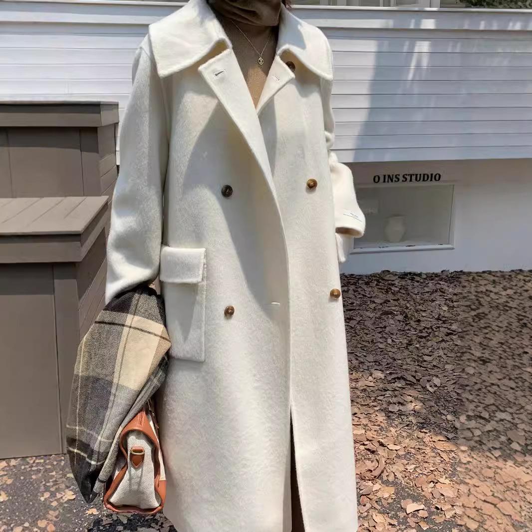 

WT108 autumn and winter new style classic casual versatile woolen coat women s high-end double-sided wool coat S світло-бежевого кольору