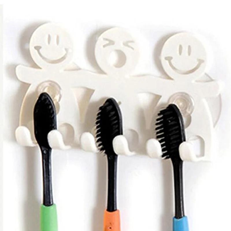 1Pcs Smile Face Bathroom Kitchen Toothbrush Towel Holder Wall Sucker Hook Toothpaste Holders (Colour: White)