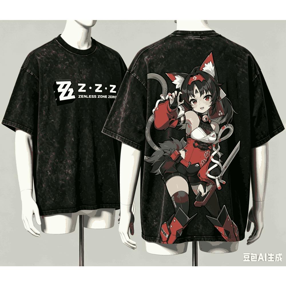 Zenless Zone Zero Washed T-shirt 2026 New Model personality Clothes shirt Year round clothing Retro Fashion Vintage Loose gift