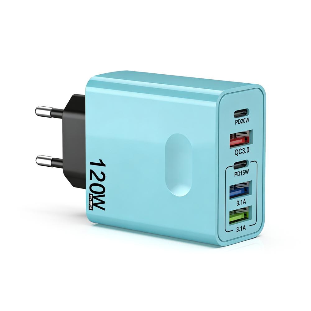120W 5 in 1 USB C Charger Fast Charging Phone Charger Power Adapter for IPhone Samsung Xiaomi EU/US/UK Plug Quick Charge Charger