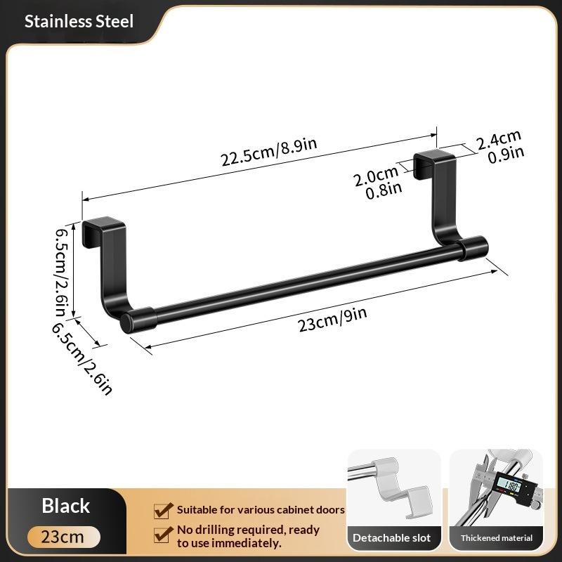 No Drill Hanging Towel Rack For Kitchen Stainless Steel Over Cabinet Door Storage Organizer For Dishcloth Gloves Sponge Holder