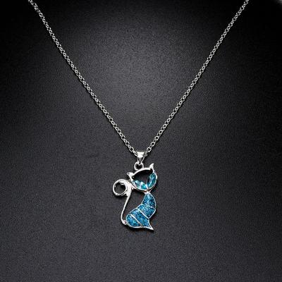 New Women Fashion Jewelry Cat Pendant Opal Necklace Chain