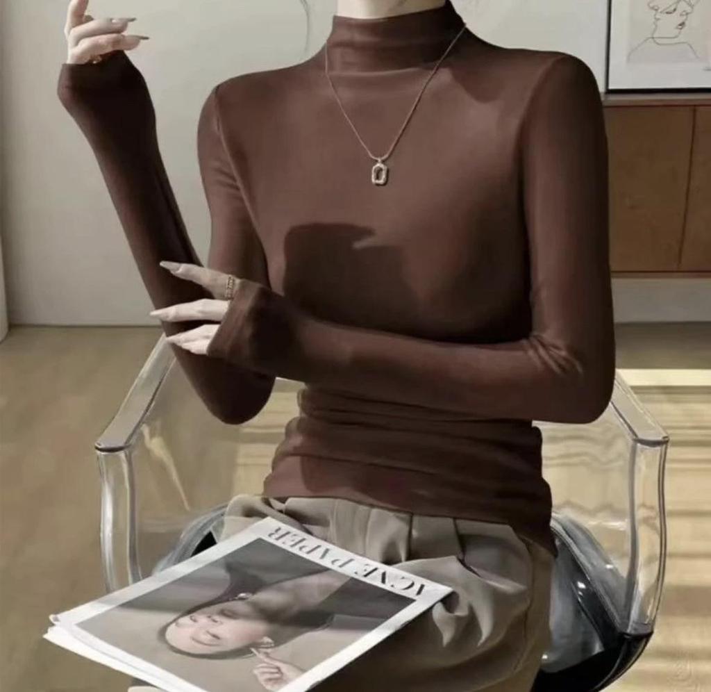 Women's Slim Half-High Collar Long-Sleeve T-Shirt - 2025 Autumn/Winter Collection
